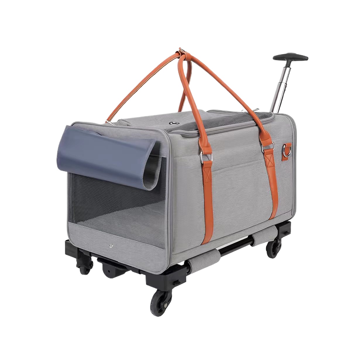 LBY Detachable Wheeled Pet Carrier, 3 Vent Mesh Rolling Cat Dog Travel Tote with Retractable Handle, Holds Pets Up to 22lbs for Outdoor Vet Trips