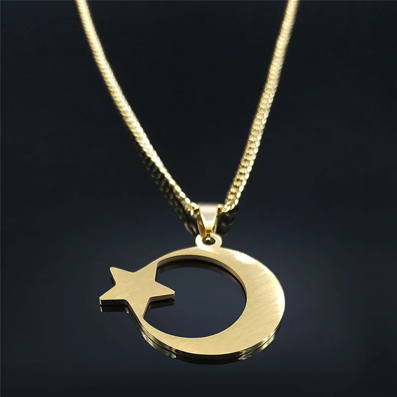 HNSP Turkish Stainless Steel Star Moon Pendant Chain Necklace For Men Neck Jewelry Accessories Male 260701 - view 5