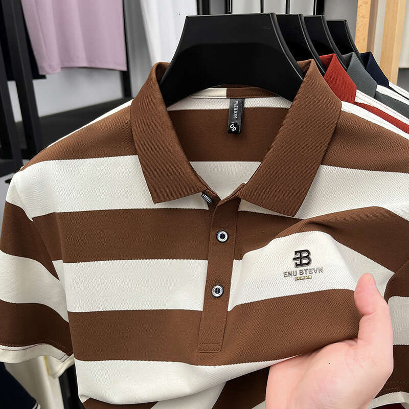 Luxury Brand Designer Clothes Summer New Striped Short-Sleeve Polo Shirt Men Casual Versatile Cotton Turn-Down Collar Half-Sleeve Fashion Hot-Selling  - view 3