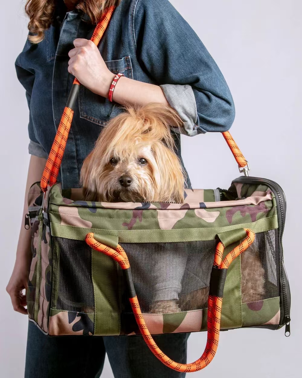 LBY TSA Airline Approved Soft Pet Carrier Tote, Foldable Quilted Dog Cat Travel Bag with Green Rope Handles, Leak-Proof Base Holds Small Pets Up to 20