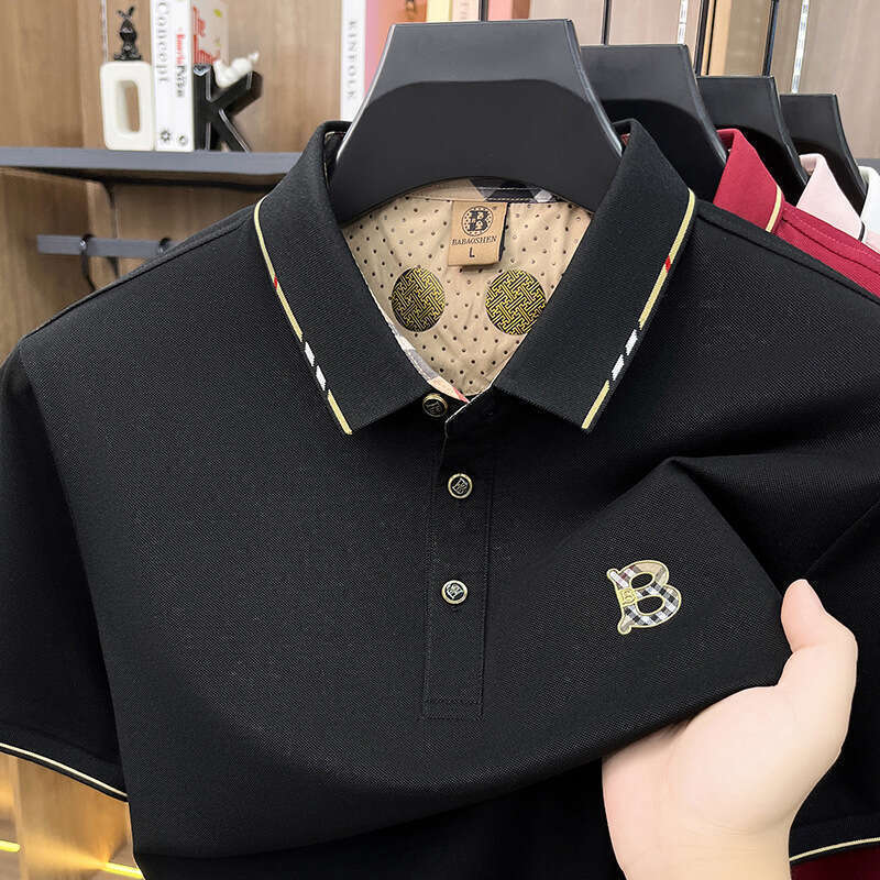 Brand Designer Clothes Distribution Of Ice Silk Cool-Touch T-Shirts Men Light Luxury Short-Sleeve Turn-Down Collar Summer High-End Simple Versatile Ha - view 5