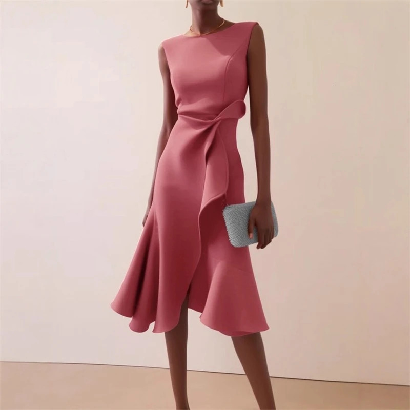 Women Sleeveless Solid Color Round Neck Midi Dress Elegant Slim Fit Formal Party Outfit Fashion Arrival 260714 - view 6