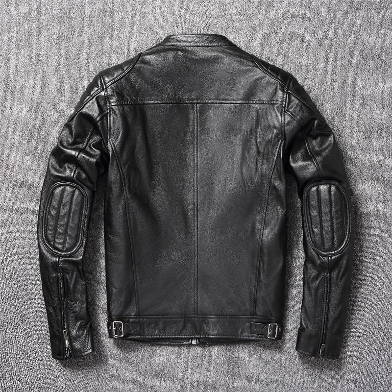 Designer New model premium first layer cowhide stand collar biker youth spring and autumn windproof button up leather jacket for men - view 3