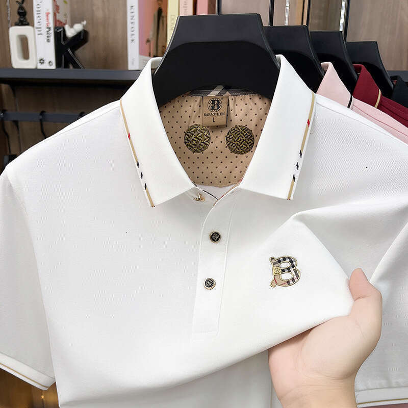Brand Designer Clothes Distribution Of Ice Silk Cool-Touch T-Shirts Men Light Luxury Short-Sleeve Turn-Down Collar Summer High-End Simple Versatile Ha - view 4