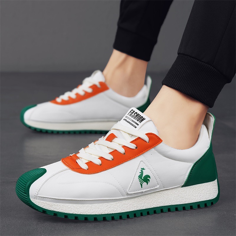 Black White Color Block Retro Running Sneakers Rooster Logo Triangle Patch Textured Rubber Sole Men Daily Casual Trainers