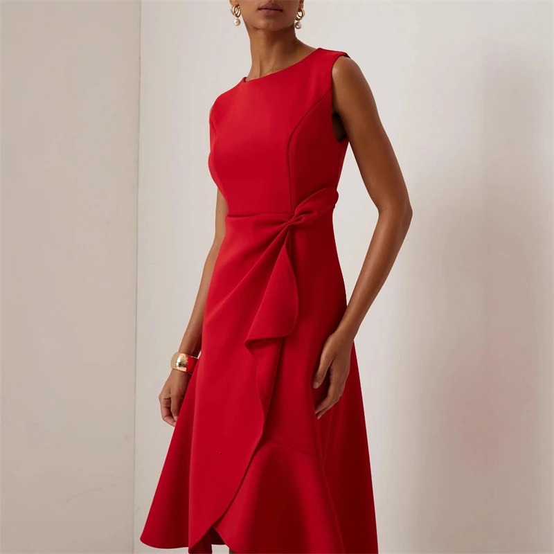 Women Sleeveless Solid Color Round Neck Midi Dress Elegant Slim Fit Formal Party Outfit Fashion Arrival 260714 - view 4