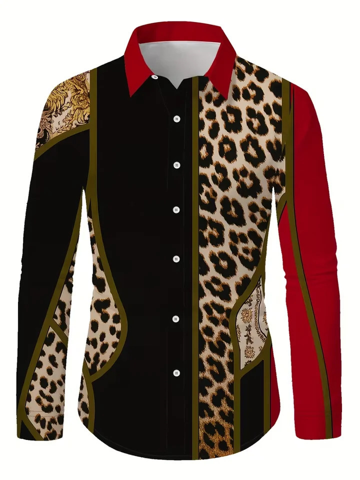 Hawaii pattern mens 3D leopard print animal butterfly long sleeved shirt comfortable lapel top 260701 - view 4