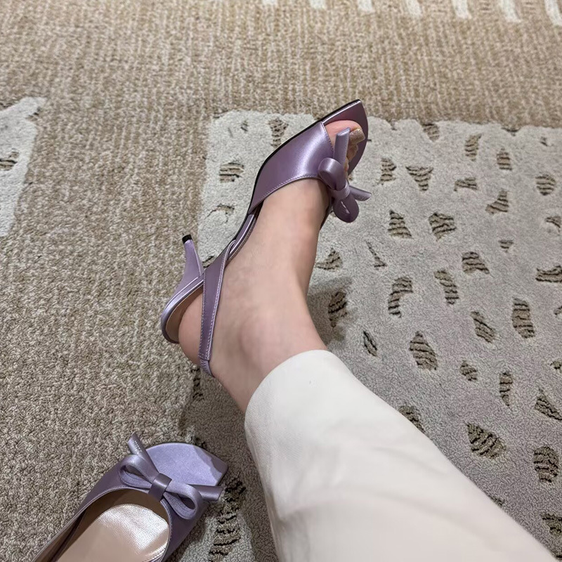 2026 Girlish French-Style Gentle Bow-Tie Open-Toe Sandals In Light Blue, Fashionable Square-Toed Side-Cut High For Women With Thin Heels - view 3