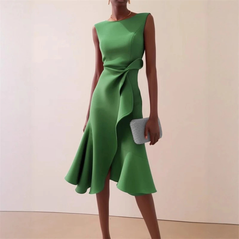 Women Sleeveless Solid Color Round Neck Midi Dress Elegant Slim Fit Formal Party Outfit Fashion Arrival 260714 - view 3