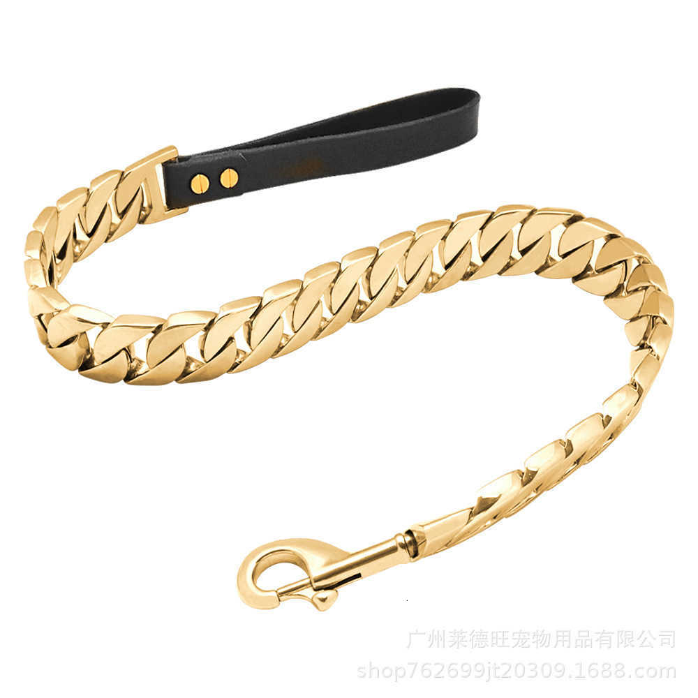 Traction Solid Super Strong Gold Stainles Steel Pet Lead Chain 32mm 19mm Bulldog Pitbull Large Dog Collar Leash L260511