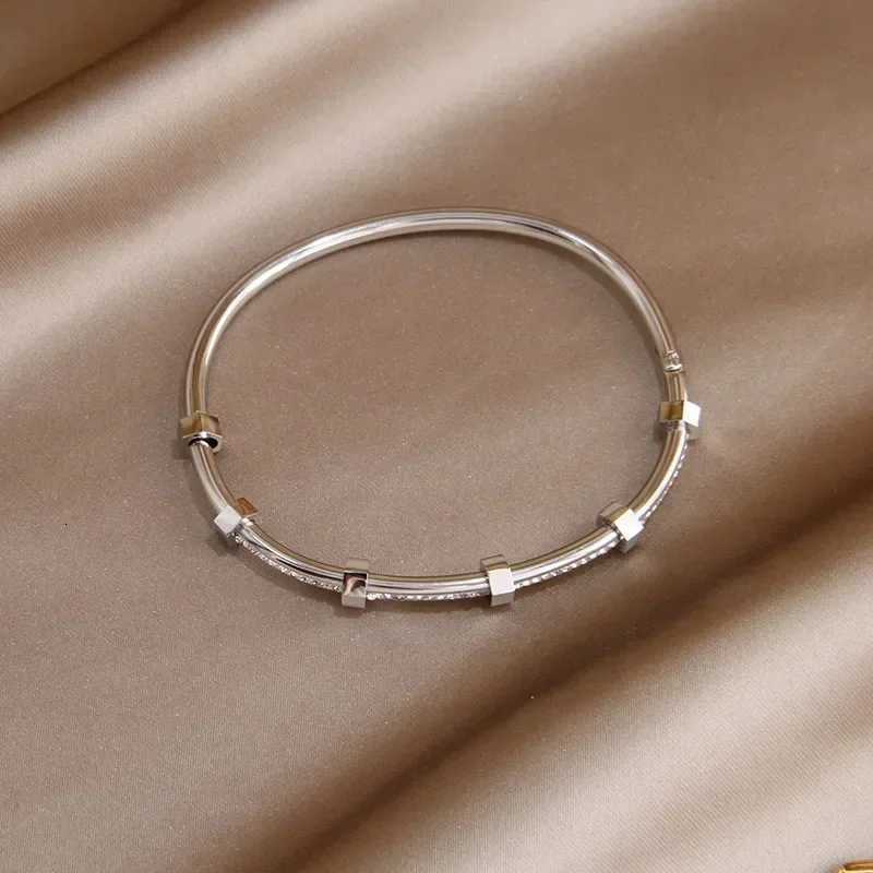 316L Stainless Steel 18K PVD Plated Open Bracelets for Women Fashion Brand Jewelry Delicate Full Crystal Golden BanglesT260703 - view 5