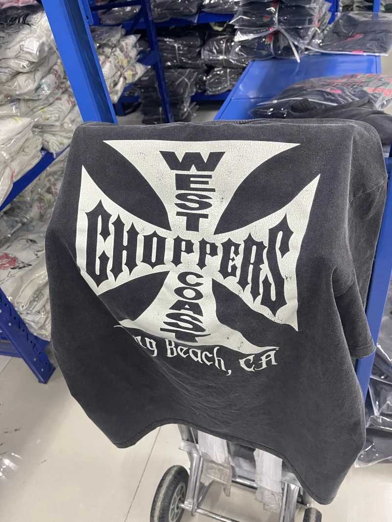 West West 2025SS Coast Choppers Coast Helicopter Cross Print Loose Retro Washed T-shirt X260703 - view 4