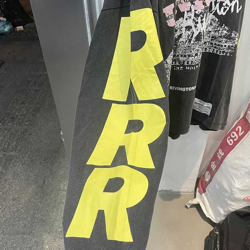 Quality Cotton Vintage Washed Best Black Oversized Long Sleeved T-Shirt Letters Graphics Print Yellow RRR123 T Shirt Tags X260703 - view 7