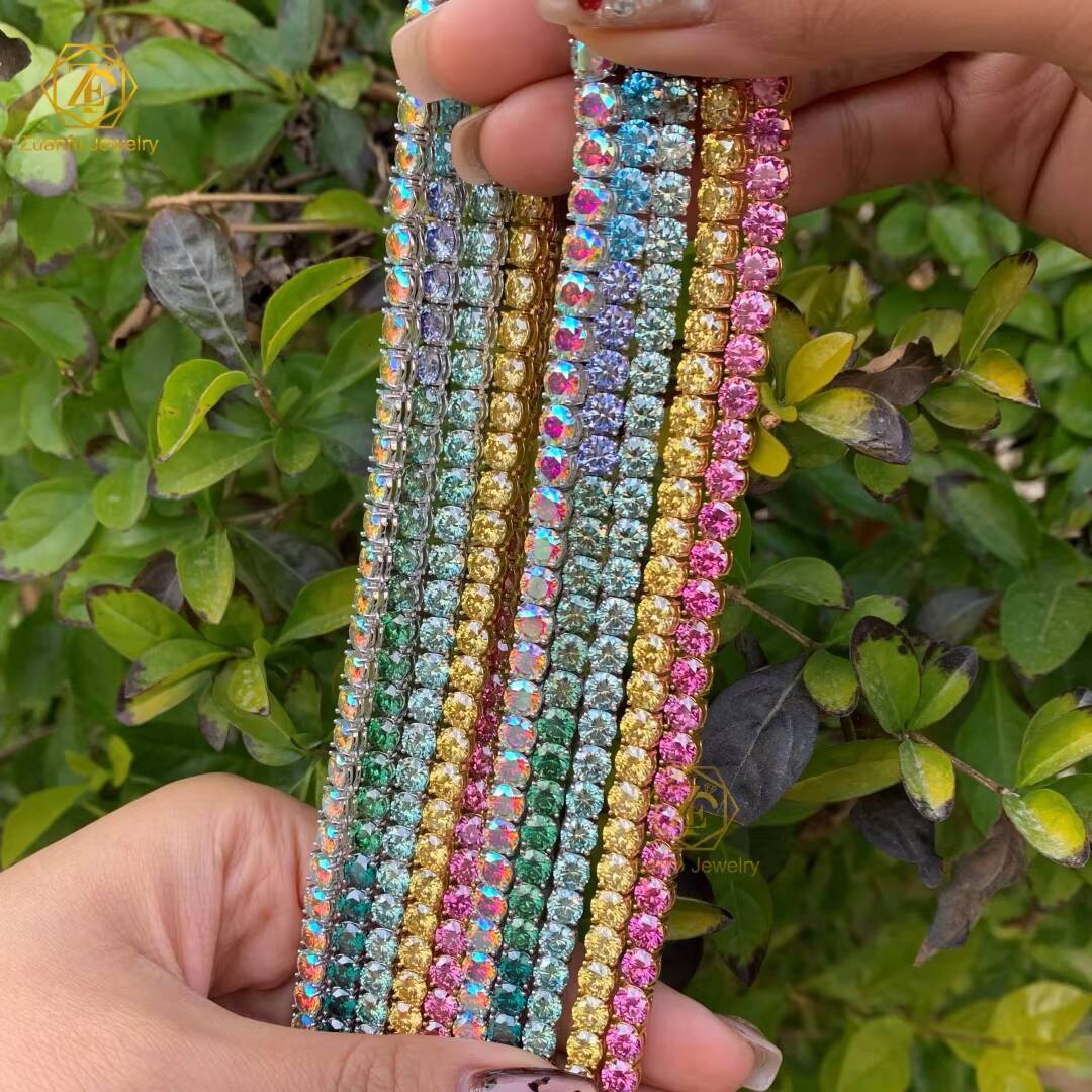 Ice Out 925 Sterling Silver 5mm Moissanite Tennis Chain Necklace in Red Blue Pink Yellow Colors Pass diamond Tester - view 6