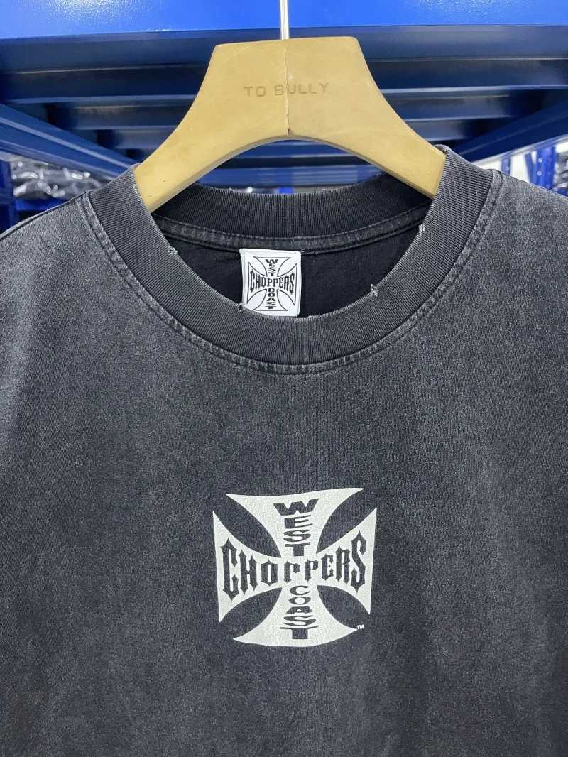 West West 2025SS Coast Choppers Coast Helicopter Cross Print Loose Retro Washed T-shirt X260703 - view 5