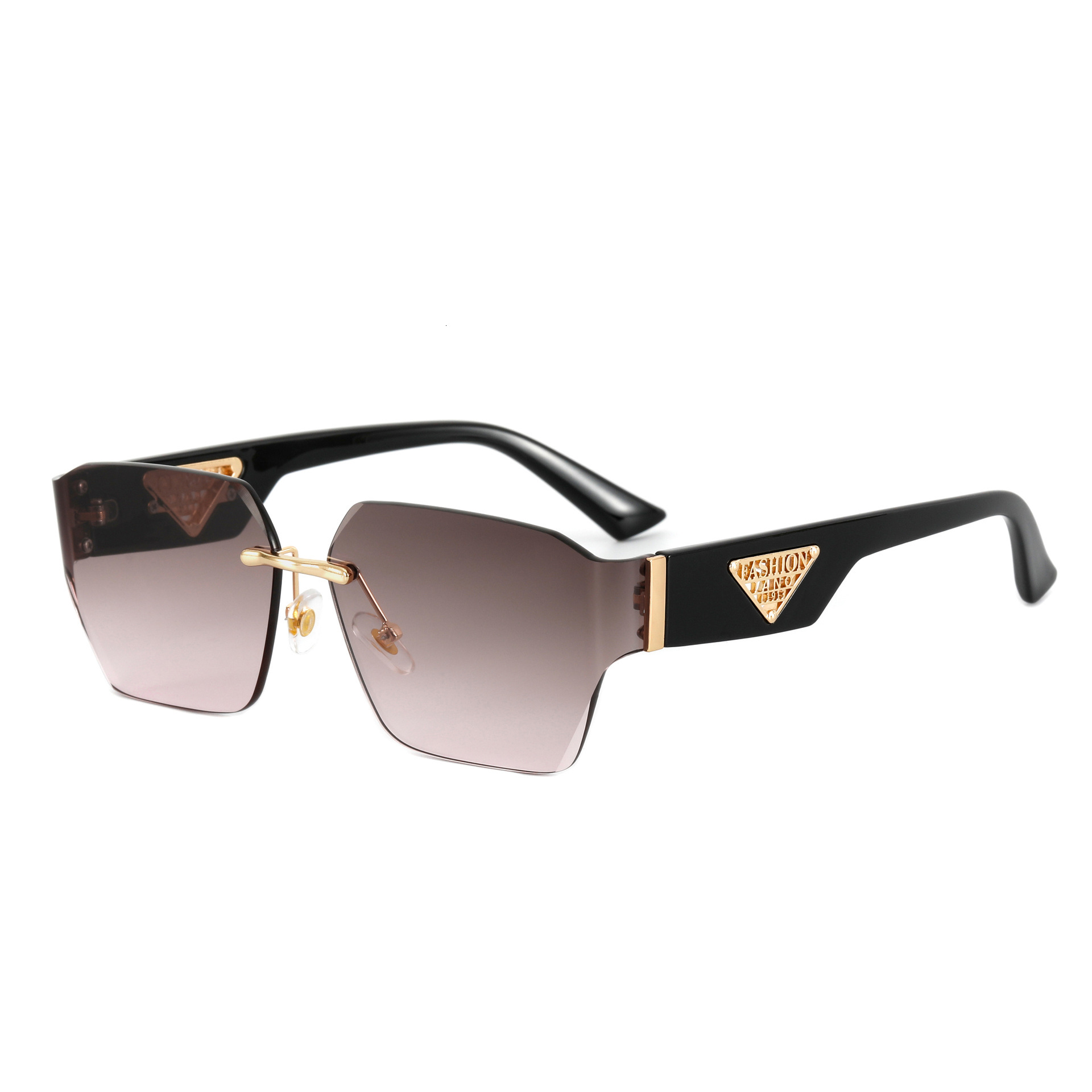 Casual Women's Frameless Sunglasses, Black Gradient Lenses - UV380 Protection, Gold Temple Accent, Waterproof Coating, Distance Vision Driving Eyewear - view 4