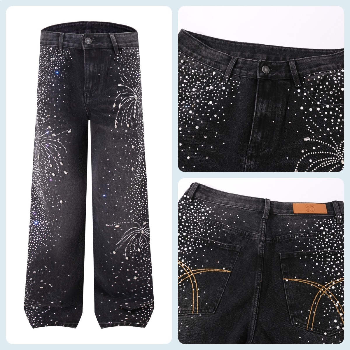 2023 Spring Trendy Brand Jeans Mens Light Grey Heavy duty Hot Diamond Fashion Casual Slim fit Small Leg Pants241206 - view 3