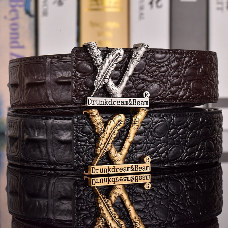 Luxury Crocodile Pattern For Men Genuine Leather Inner Trendy Cowhide S Smooth Buckle Trouser Belt Tiktok Internet Celebrity - view 4