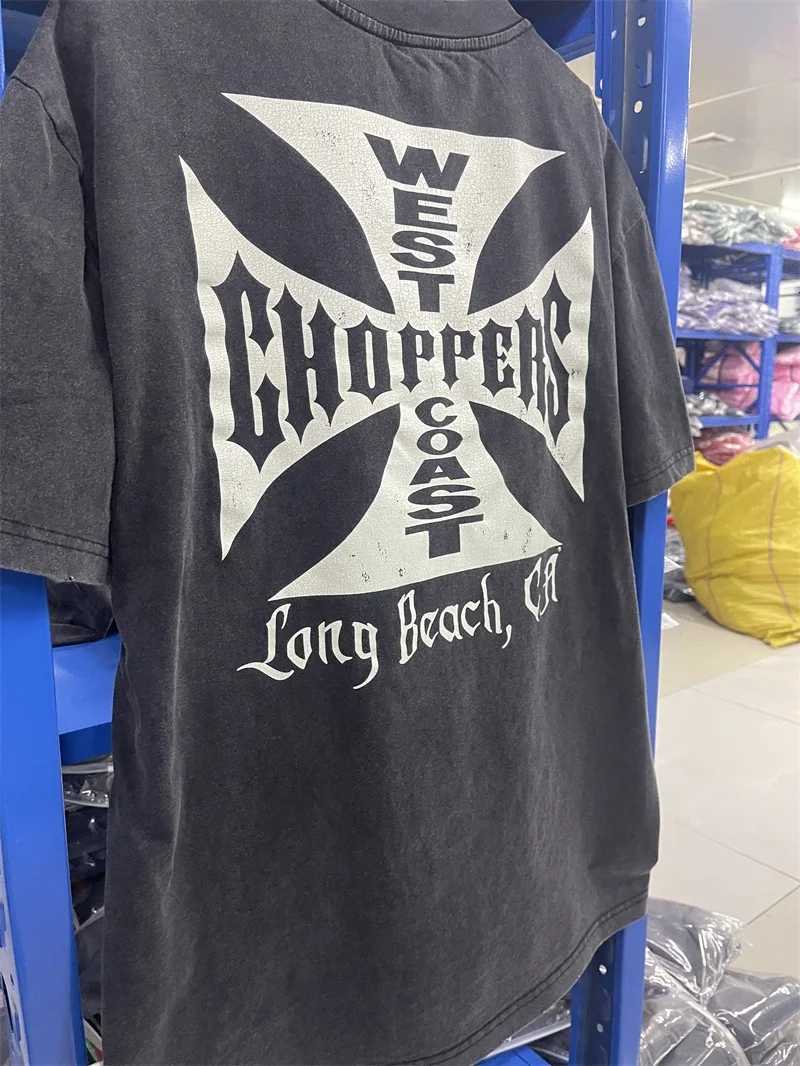 West West 2025SS Coast Choppers Coast Helicopter Cross Print Loose Retro Washed T-shirt X260703 - view 3