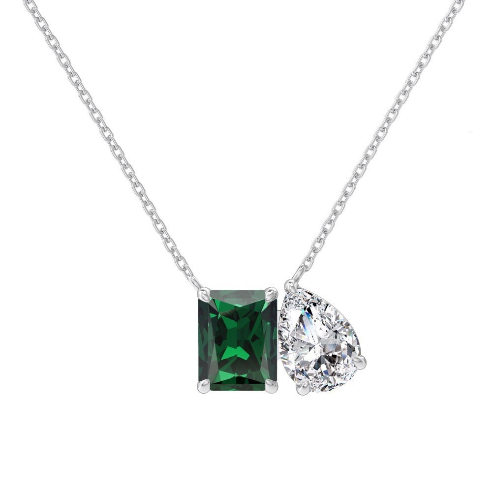 925 Sterling Silver Two Stone Emerald Pear CZ Jewelry Set Square Green Gem Necklace Ring Stud Earrings For Women Bridal Wedding - view 6