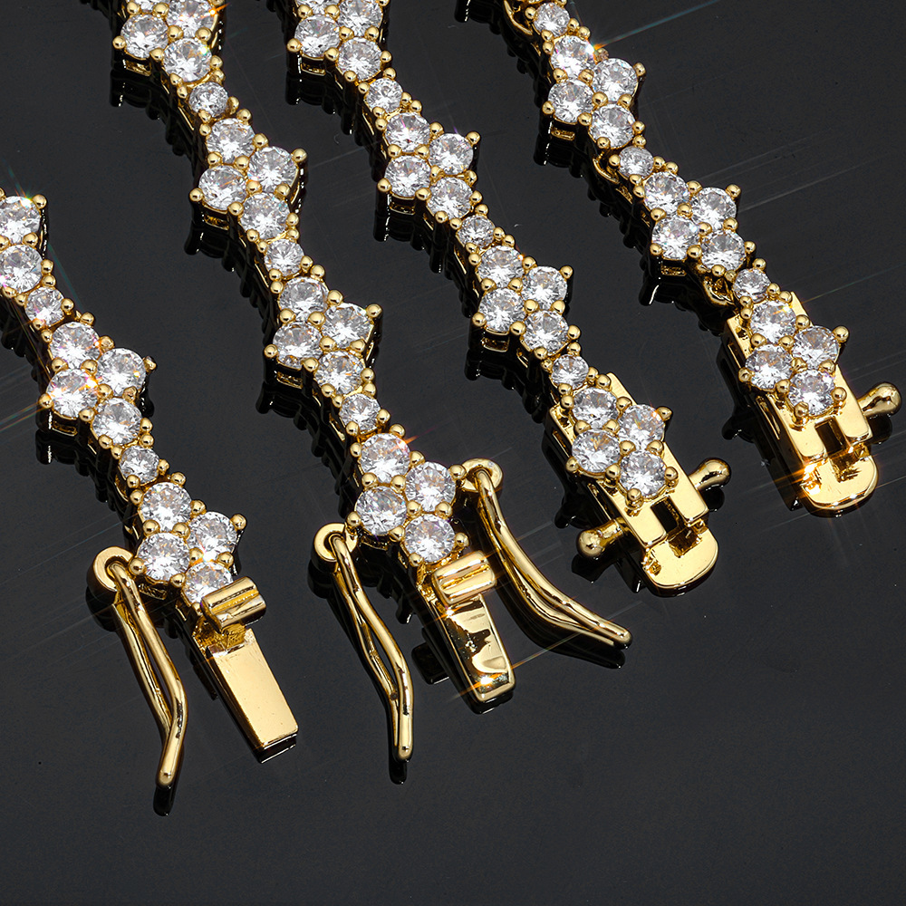 Three Tone Floral Cluster Tennis Bracelet Set Designer Luxury Accessory Silver Gold Rose Gold Plated Full Zircon Link Wrist Chain For Wedding Party We - view 5