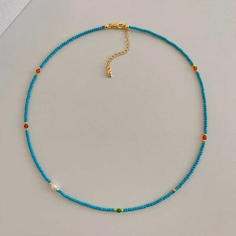 Ultra-fine Natural Freshwater Small Pearl Green Turquoise Beaded Necklace for Women, Light Luxury High-end Niche Collarbone Chain Accessory - view 6