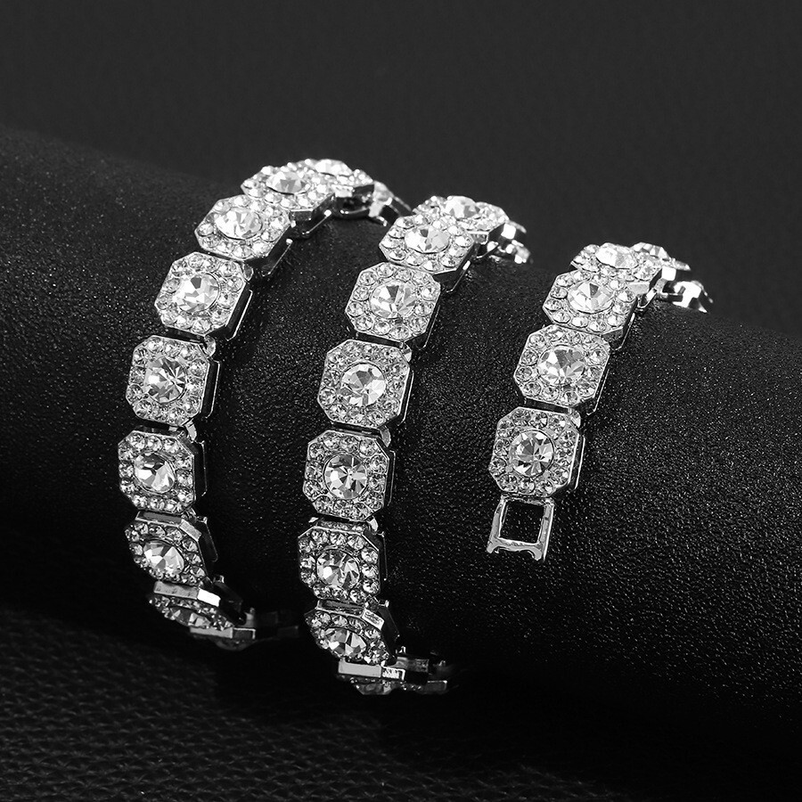 Square Halo Tennis Choker Necklace Designer Hip Hop Accessory Silver Plated Full Zircon Single Row Bling Chain For Party Stage Performance Wear - view 4