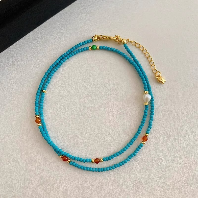 Ultra-fine Natural Freshwater Small Pearl Green Turquoise Beaded Necklace for Women, Light Luxury High-end Niche Collarbone Chain Accessory - view 3