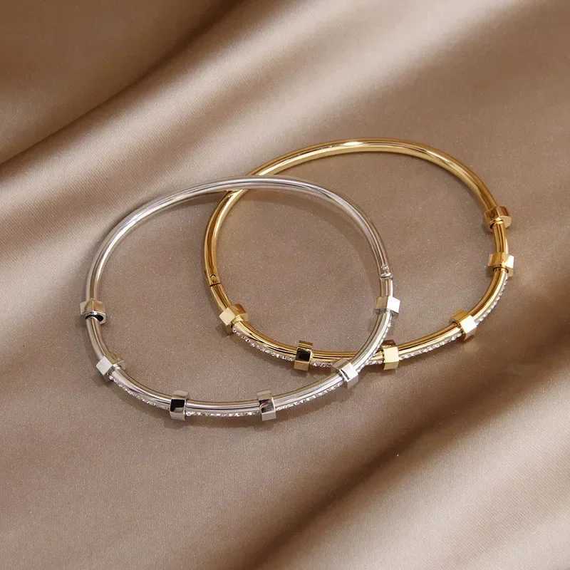 316L Stainless Steel 18K PVD Plated Open Bracelets for Women Fashion Brand Jewelry Delicate Full Crystal Golden BanglesT260703 - view 7