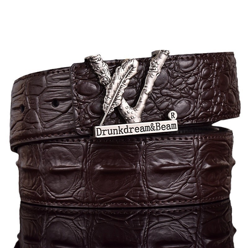 Luxury Crocodile Pattern For Men Genuine Leather Inner Trendy Cowhide S Smooth Buckle Trouser Belt Tiktok Internet Celebrity - view 6