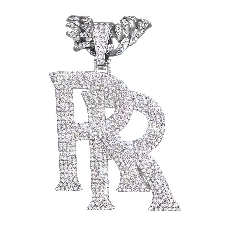 Double RR Letter Pendant Designer Hip Hop Accessory Full Micro Pave Zircon Silver Plated Iced Small Cuban Chain Necklace For Men Street Party Wear - view 6