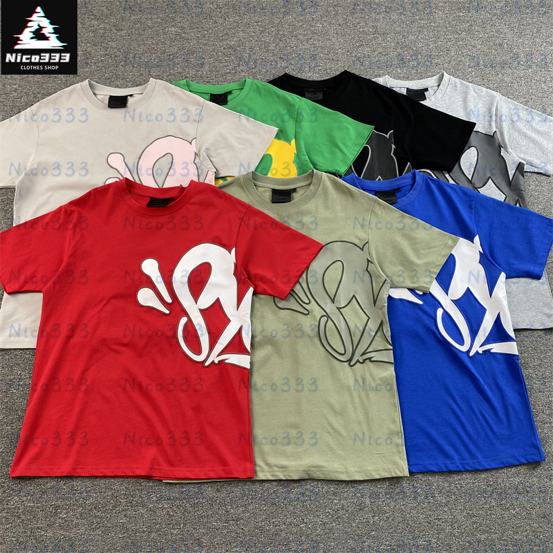 SYN classic foam letter logo multi color pure cotton heavy loose men and women same style T shirt shorts