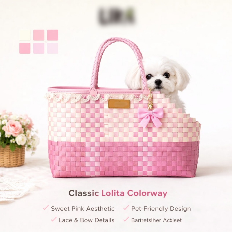 Designer Woven Pet Handbag, Handmade Knit Cat Dog Carrier Tote Gift Bag, Breathable Opening for Pet Head Exposure