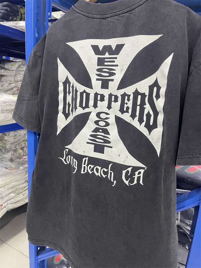 West West 2025SS Coast Choppers Coast Helicopter Cross Print Loose Retro Washed T-shirt X260703 - view 6