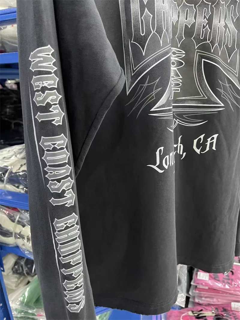 Choppers Coast Vintage New West Iron Cross Washed High Quty Vintage Long Slve T-shirt X260703 - view 7