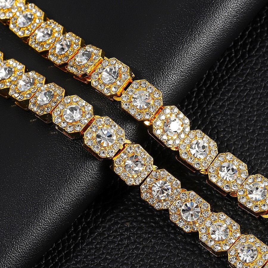 Square Halo Tennis Choker Necklace Designer Hip Hop Accessory Silver Plated Full Zircon Single Row Bling Chain For Party Stage Performance Wear - view 5