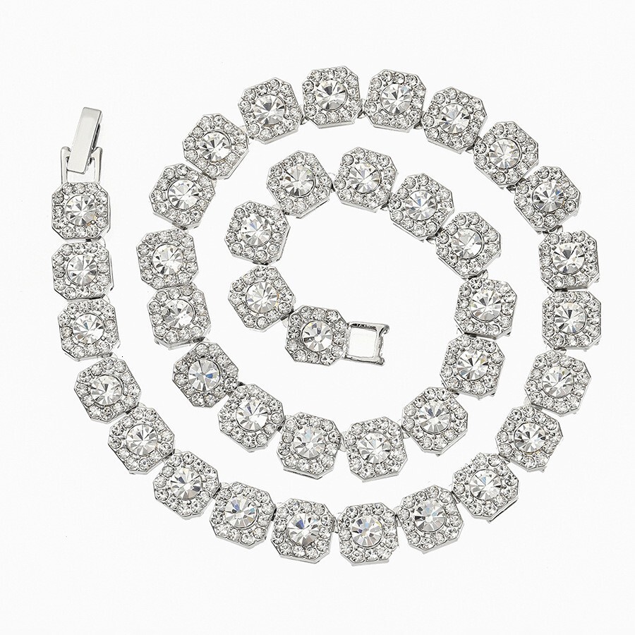 Square Halo Tennis Choker Necklace Designer Hip Hop Accessory Silver Plated Full Zircon Single Row Bling Chain For Party Stage Performance Wear - view 6