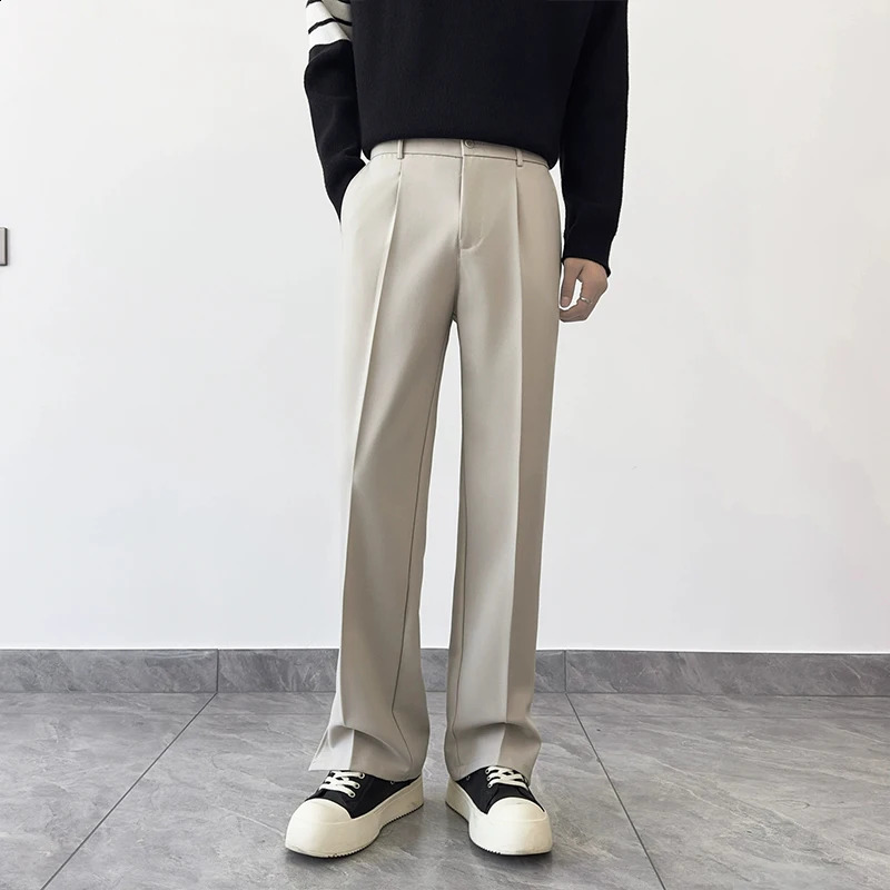 Men Split Hem Style Suit Trousers Solid Color Light y Korean Floorlength Straight Pants Premium Matching Dress 260702 - view 6