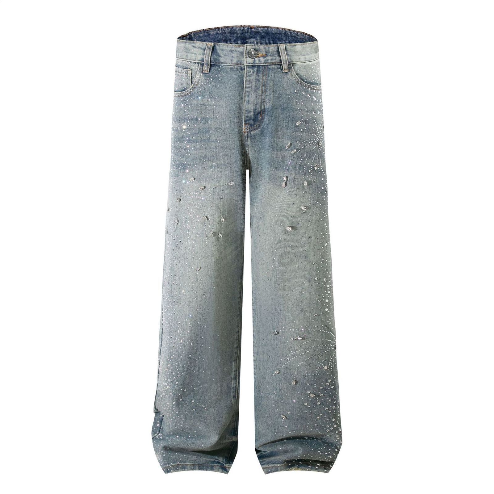2023 Spring Trendy Brand Jeans Mens Light Grey Heavy duty Hot Diamond Fashion Casual Slim fit Small Leg Pants241206 - view 4