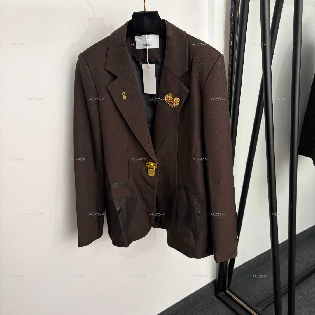 Brand paris suit women designer clothes designer womens suit metal accessory lapel long sleeved jackets fashion women's professional coat A511X11N293