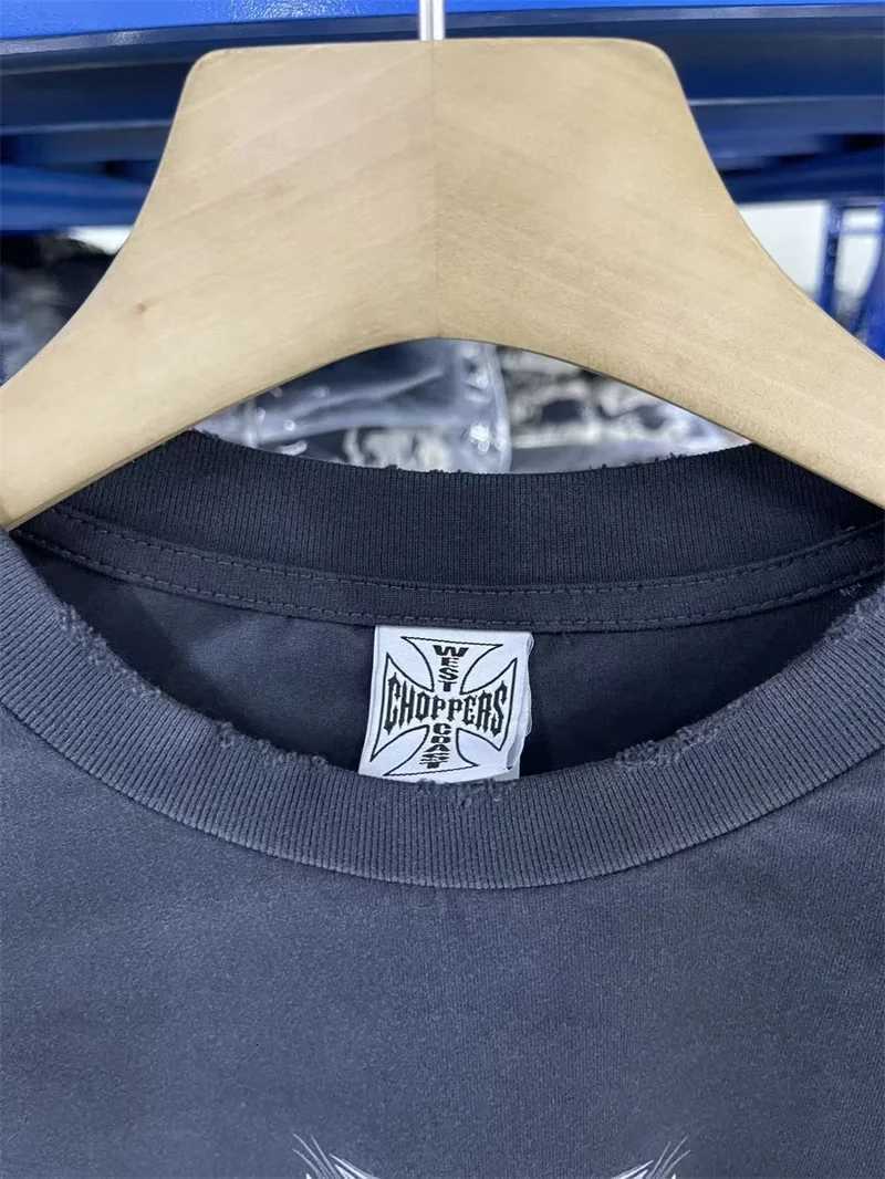 Choppers Coast Vintage New West Iron Cross Washed High Quty Vintage Long Slve T-shirt X260703 - view 3