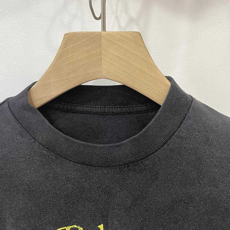 Quality Cotton Vintage Washed Best Black Oversized Long Sleeved T-Shirt Letters Graphics Print Yellow RRR123 T Shirt Tags X260703 - view 5
