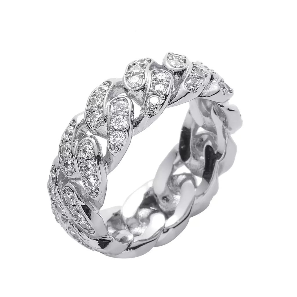 Bague Fashion Unisex Jewelry 8mm Sterling Silver Moissanite Diamond Iced Out Cuban Band Pinky Ring for Men Women - view 4