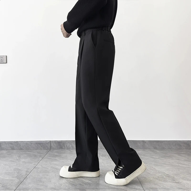Men Split Hem Style Suit Trousers Solid Color Light y Korean Floorlength Straight Pants Premium Matching Dress 260702 - view 5
