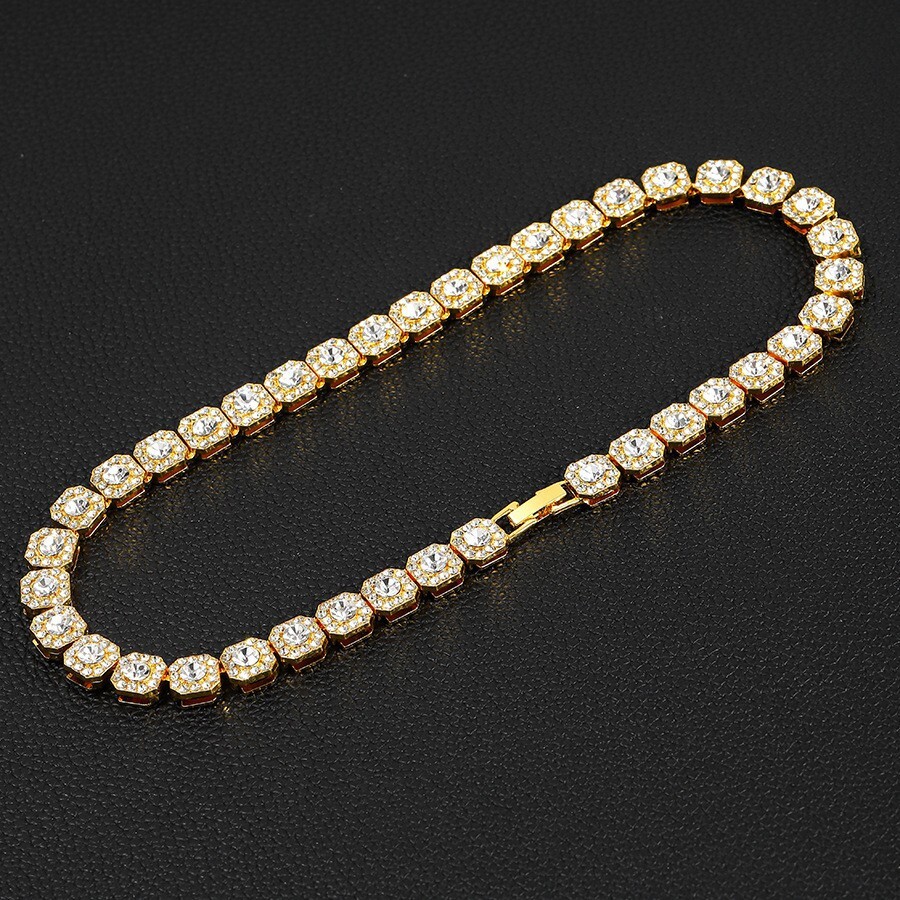 Square Halo Tennis Choker Necklace Designer Hip Hop Accessory Silver Plated Full Zircon Single Row Bling Chain For Party Stage Performance Wear - view 3