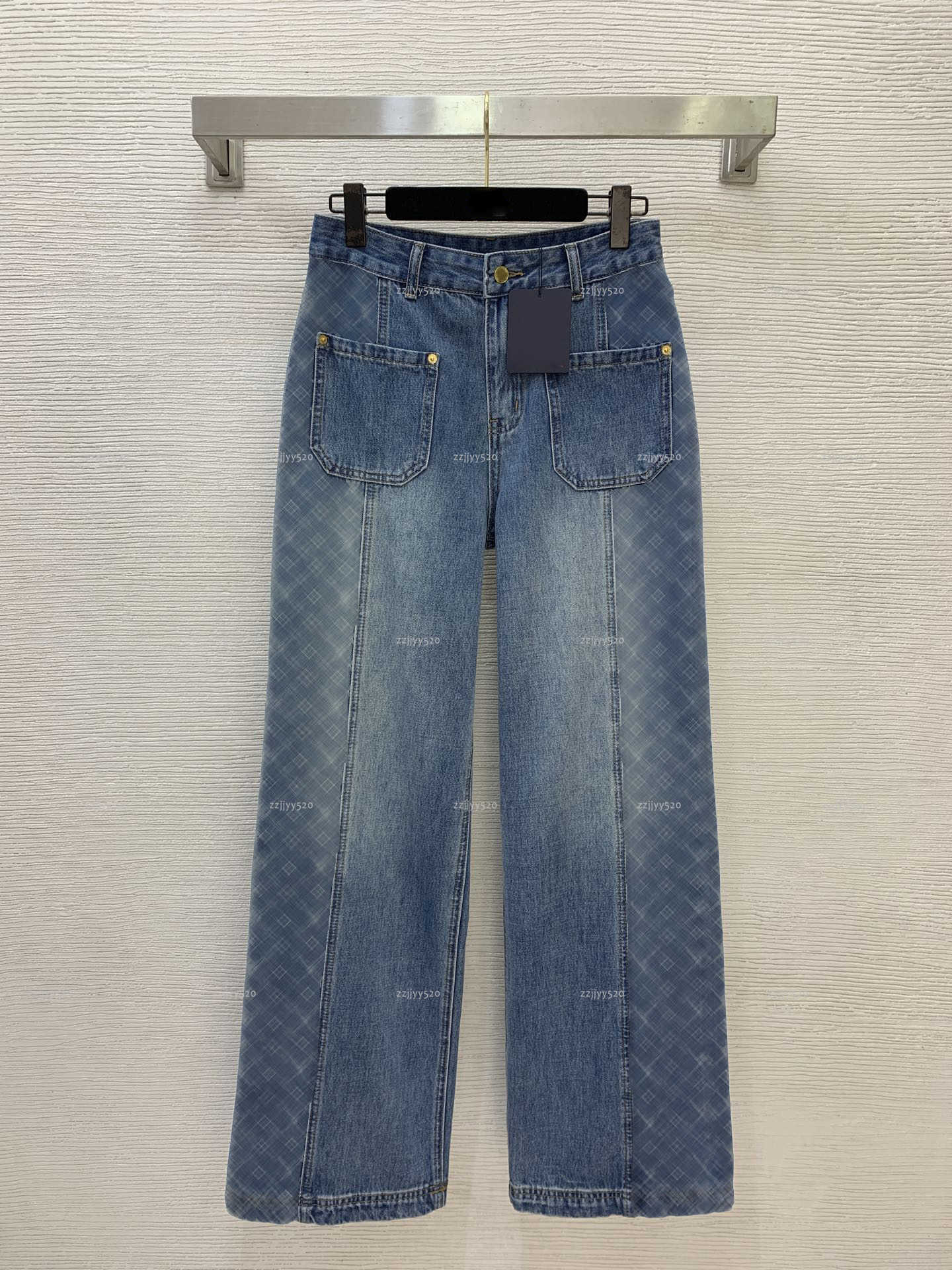 Brand women designer clothes autumn new arrival lady alphabet printed spliced square pocket wide straight leg jeans trousers A219X05N253