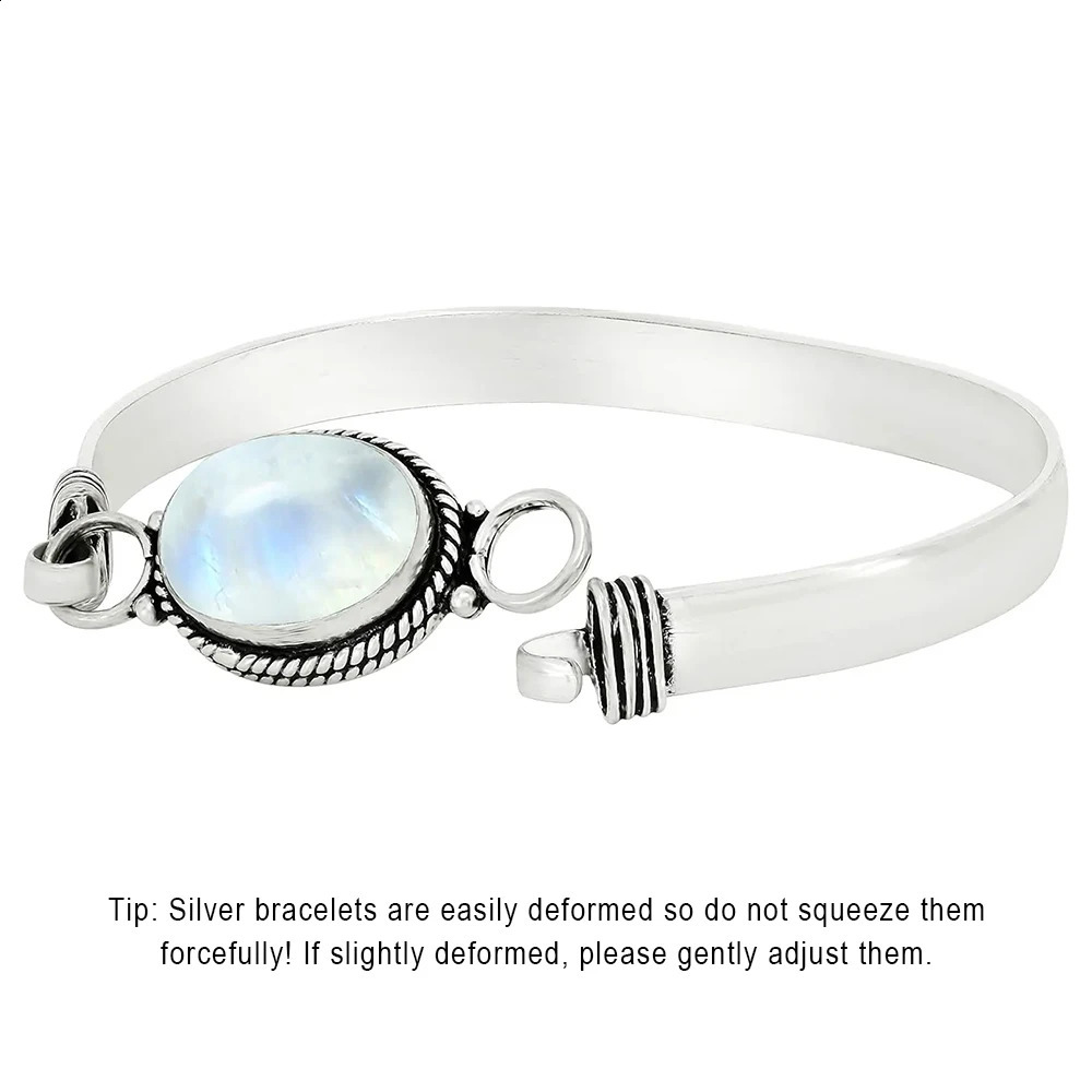 Vintage 925 Silver Natural Oval Moonstone Bangle 75 inches Handmade Bangle Fine Jewelry Valentines Gift for Girlfriend Women260629BJ - view 3