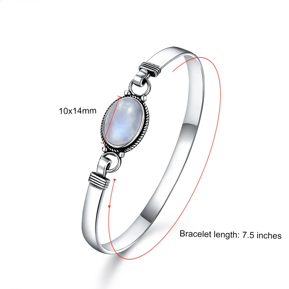 Vintage 925 Silver Natural Oval Moonstone Bangle 75 inches Handmade Bangle Fine Jewelry Valentines Gift for Girlfriend Women260629BJ - view 7