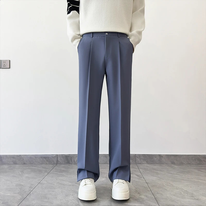 Men Split Hem Style Suit Trousers Solid Color Light y Korean Floorlength Straight Pants Premium Matching Dress 260702 - view 3