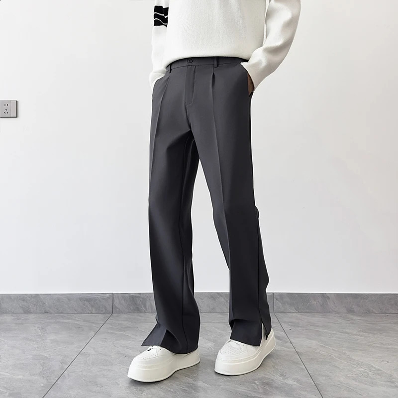 Men Split Hem Style Suit Trousers Solid Color Light y Korean Floorlength Straight Pants Premium Matching Dress 260702 - view 7